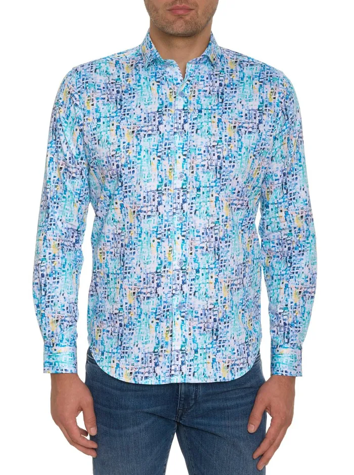 Men Long Sleeve Button Down Shirts Robert Graham BELMONT LONG SLEEVE BUTTON DOWN SHIRT Teal