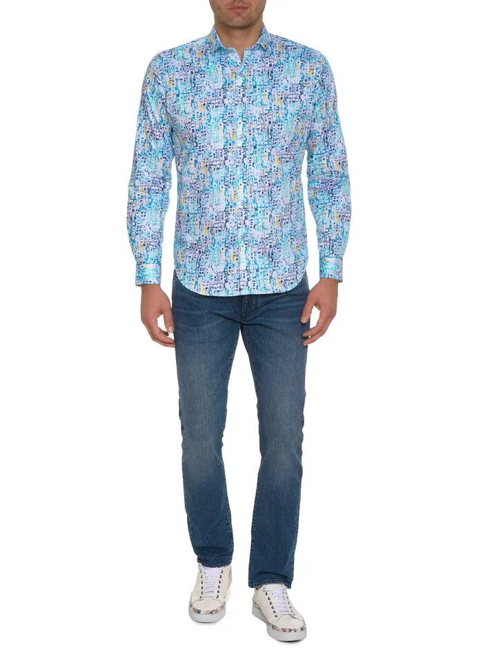 Men Long Sleeve Button Down Shirts Robert Graham BELMONT LONG SLEEVE BUTTON DOWN SHIRT Teal