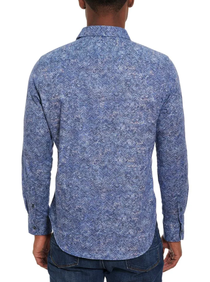 Men Long Sleeve Button Down Shirts Robert Graham COSMIC WAVE LONG SLEEVE BUTTON DOWN SHIRT Blue
