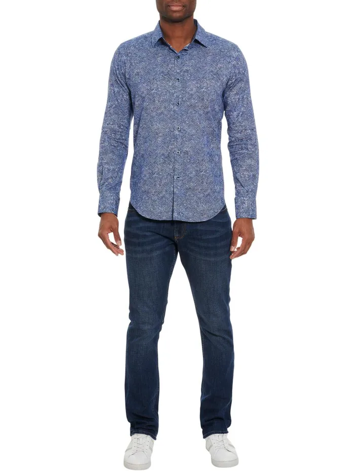 Men Long Sleeve Button Down Shirts Robert Graham COSMIC WAVE LONG SLEEVE BUTTON DOWN SHIRT Blue