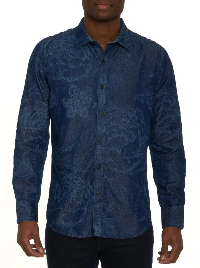 Men Long Sleeve Button Down Shirts Robert Graham FLOWER THROWER LONG SLEEVE BUTTON DOWN SHIRT Indigo