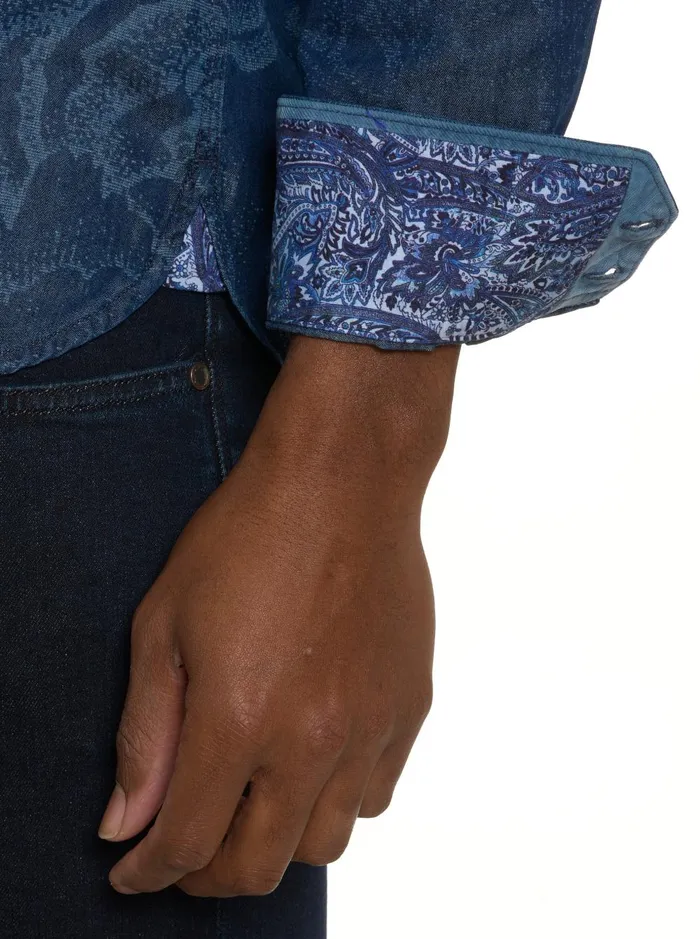 Men Long Sleeve Button Down Shirts Robert Graham FLOWER THROWER LONG SLEEVE BUTTON DOWN SHIRT Indigo