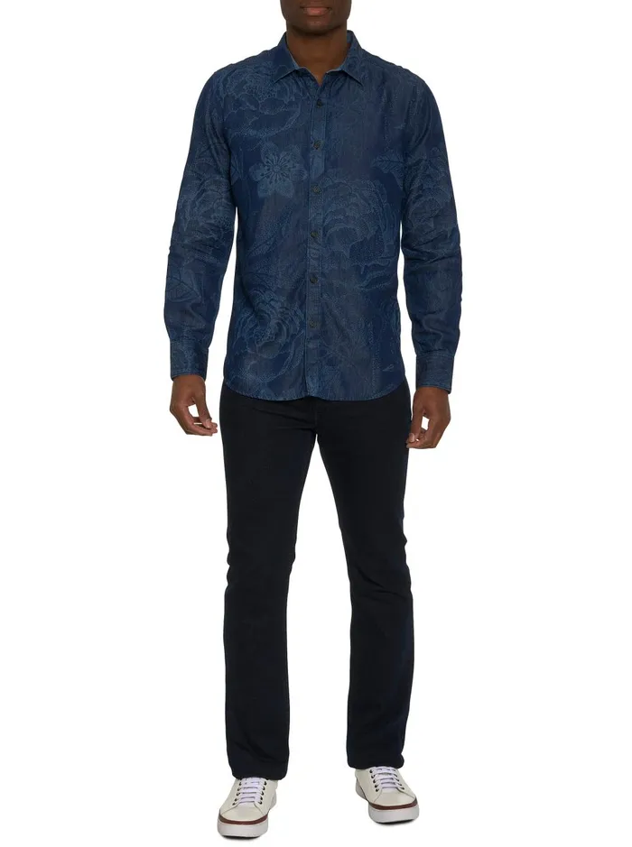 Men Long Sleeve Button Down Shirts Robert Graham FLOWER THROWER LONG SLEEVE BUTTON DOWN SHIRT Indigo