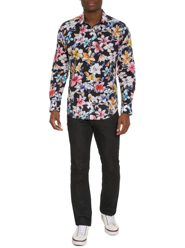Men Long Sleeve Button Down Shirts Robert Graham OBEROI LONG SLEEVE BUTTON DOWN SHIRT Black