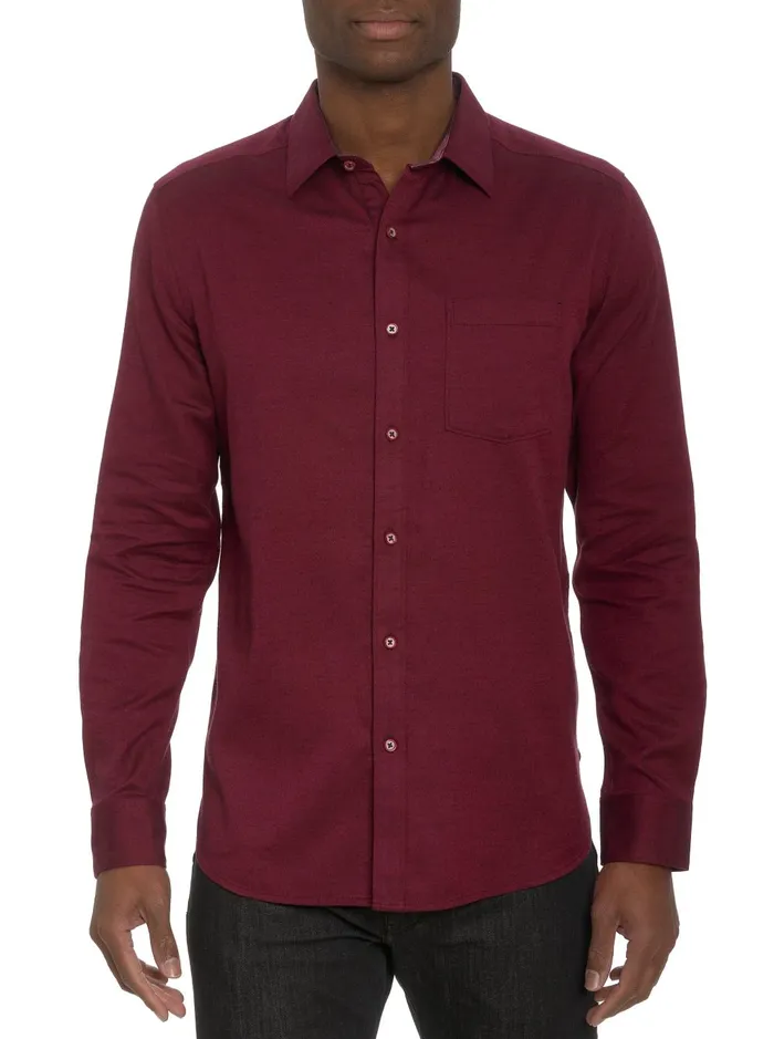 Men Long Sleeve Button Down Shirts Robert Graham SANTA CROCE LONG SLEEVE BUTTON DOWN SHIRT Burgundy