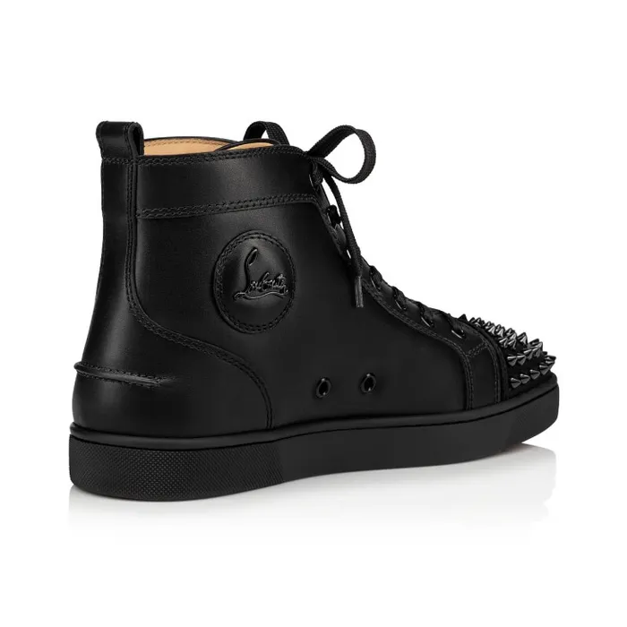 Men Lou Spikes Hightop Sneakers 8211 Calf Leather 8211 Black Christian Louboutin Sneakers