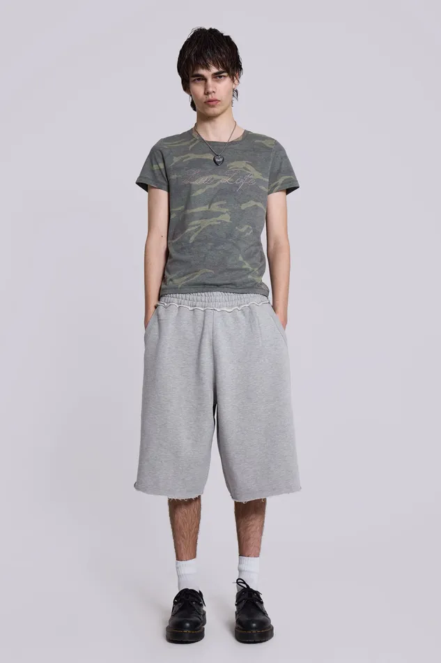 Men Loungewear Jaded London Shop Grey Marl Monster Jogger Shorts
