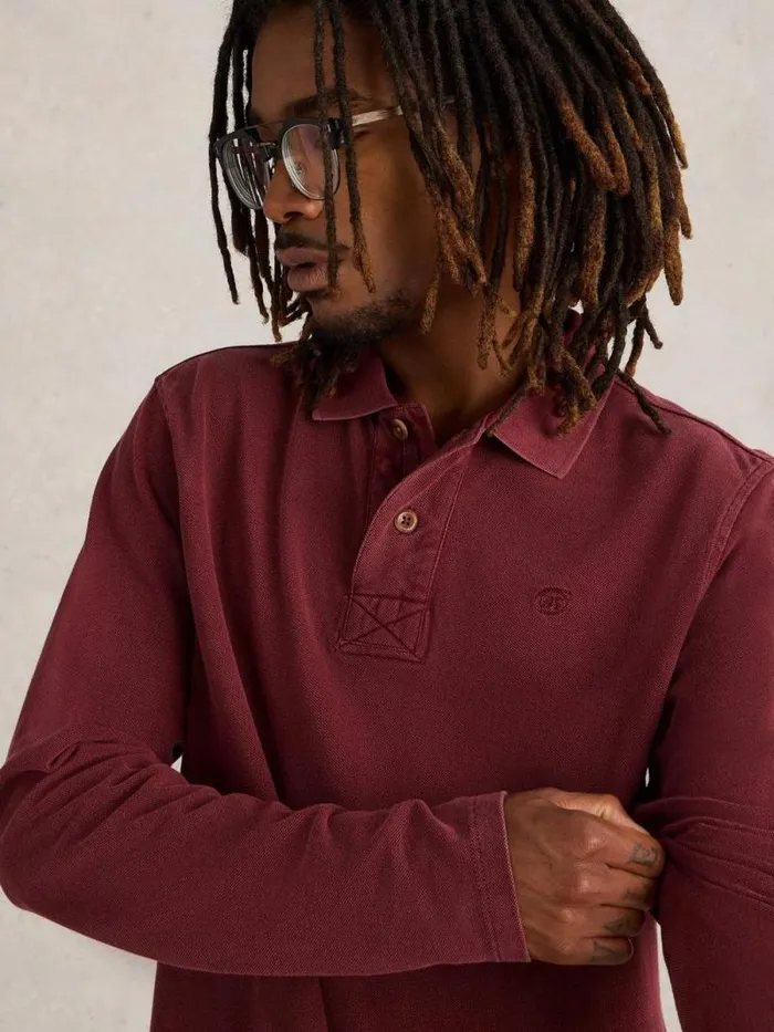 Men LS Utility Polo Dk Plum White Stuff Polo Shirts