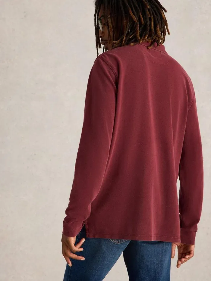 Men LS Utility Polo Dk Plum White Stuff Polo Shirts