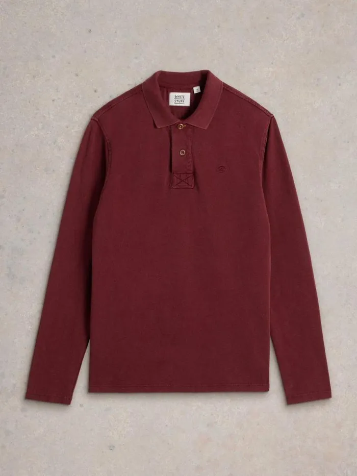 Men LS Utility Polo Dk Plum White Stuff Polo Shirts
