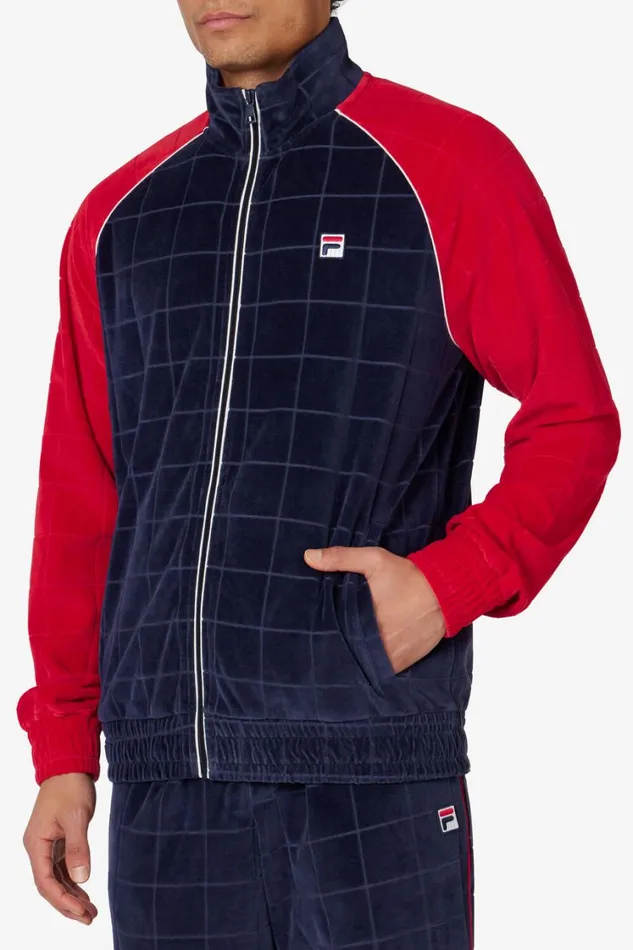 Men Matching Sets Fila Ivy League Debossed Check Velour Jacket 488 Fila Navy Fila Red Gardenia