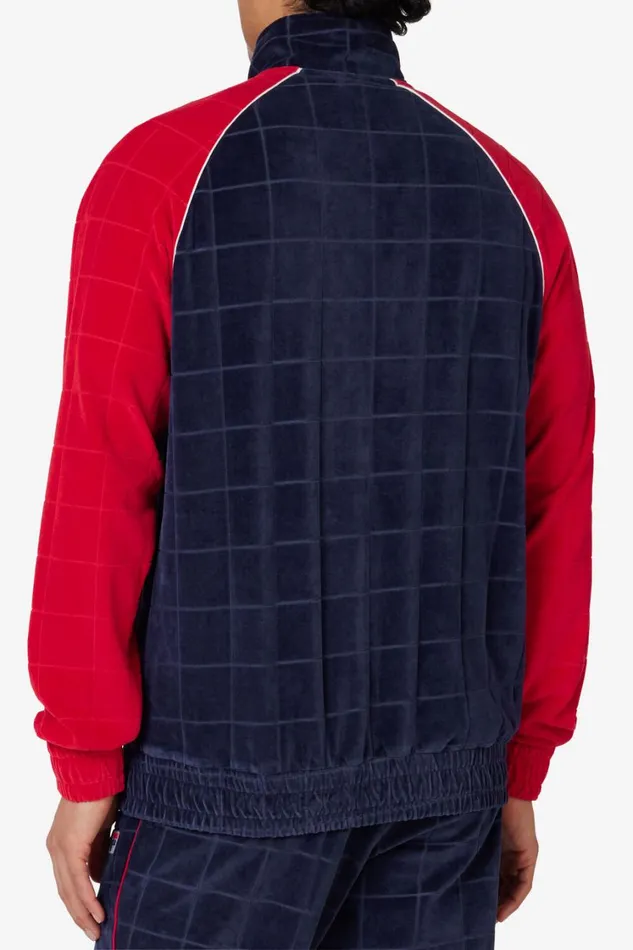 Men Matching Sets Fila Ivy League Debossed Check Velour Jacket 488 Fila Navy Fila Red Gardenia