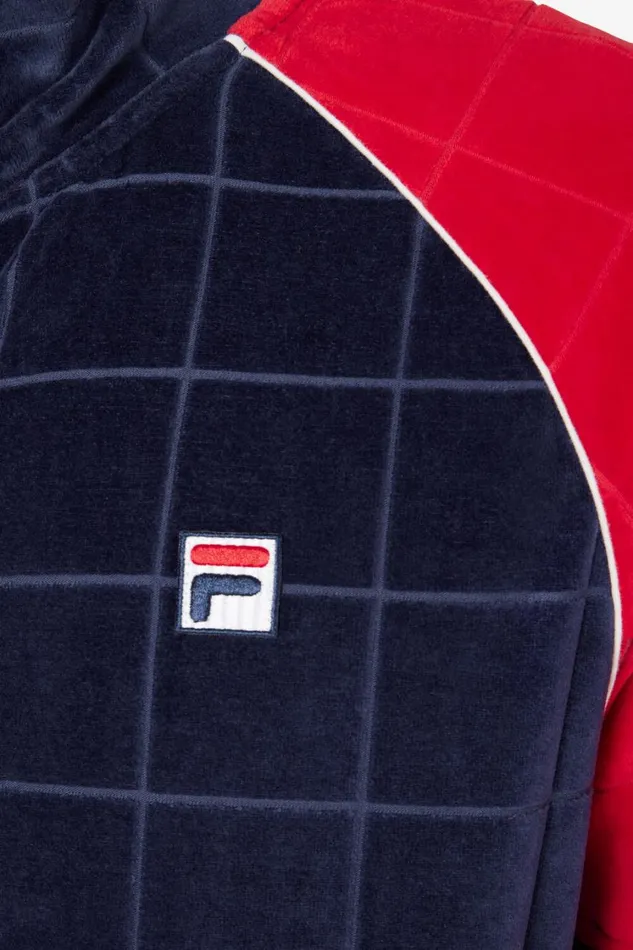 Men Matching Sets Fila Ivy League Debossed Check Velour Jacket 488 Fila Navy Fila Red Gardenia