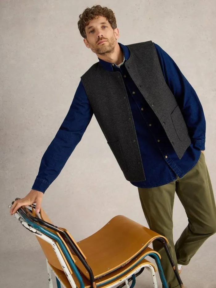 Men McKay Wool Gilet Charcoal Grey White Stuff Blazers