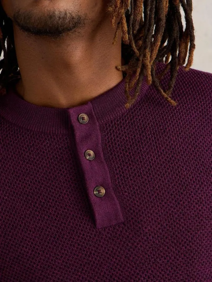 Men Newport Merino Wool Henley Dk Plum White Stuff Knitwear