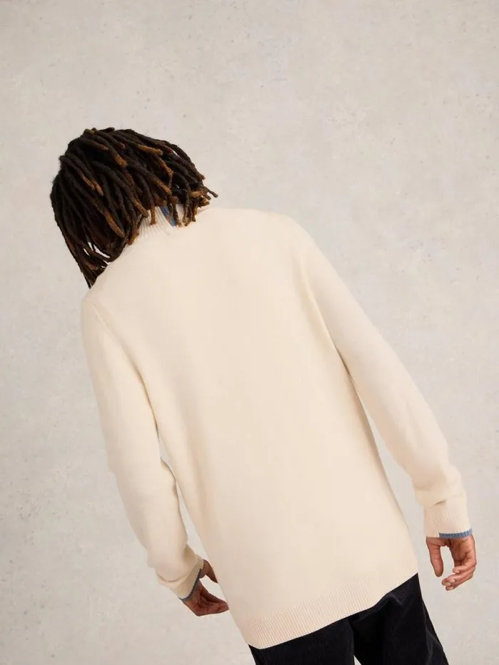 Men Newport Wool Merino Jumper Pale Ivory White Stuff Knitwear