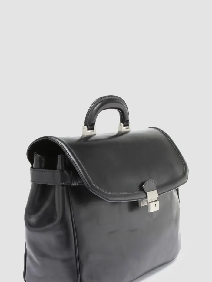 Men Officine Creative Accessories QUENTIN 011 Black Leather Briefcase