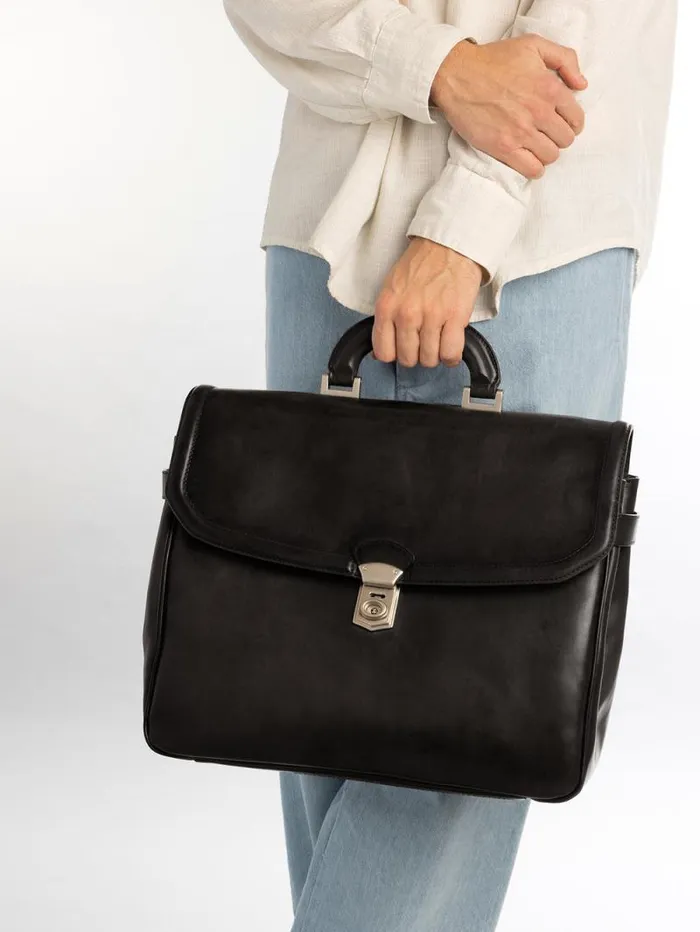 Men Officine Creative Accessories QUENTIN 011 Black Leather Briefcase