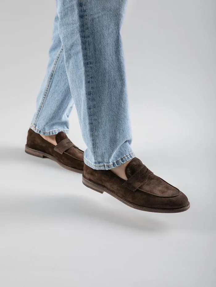 Men Officine Creative Footwear OPERA 001 Brown Suede Penny Loafers Men Officine Creative Footwear OPERA 001 Brown Suede Penny Loafers