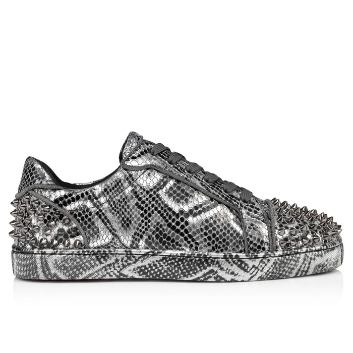 Men Seavaste 2 Sneakers 8211 Snake Printed Calf Leather And Spikes 8211 Silver Christian Louboutin Sneakers