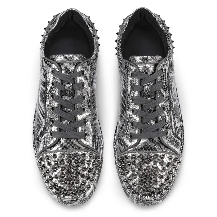 Men Seavaste 2 Sneakers 8211 Snake Printed Calf Leather And Spikes 8211 Silver Christian Louboutin Sneakers