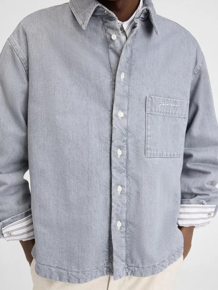 Men Shirts JACQUEMUS The Boulanger Shirt Grey Offwhite Men Shirts JACQUEMUS The Boulanger Shirt Grey Offwhite