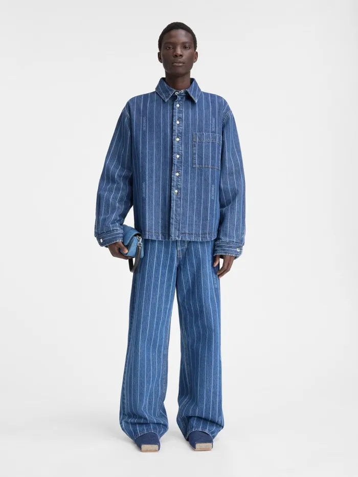 Men Shirts JACQUEMUS The Boulanger Shirt Print Blue Stripes
