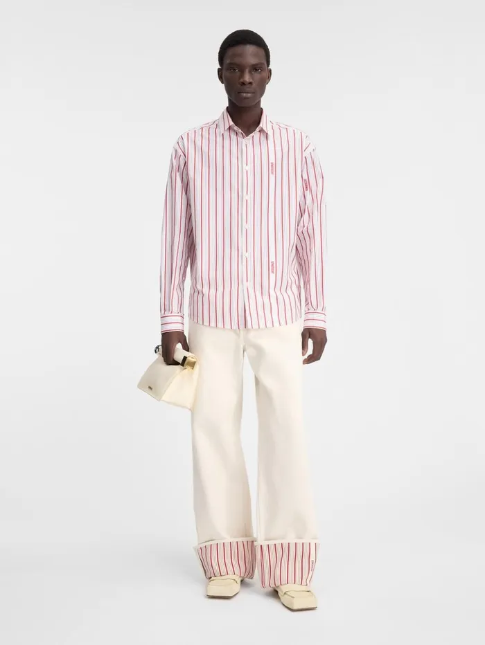 Men Shirts JACQUEMUS The Simon Shirt Jacquard Business Logo Stripes Red White