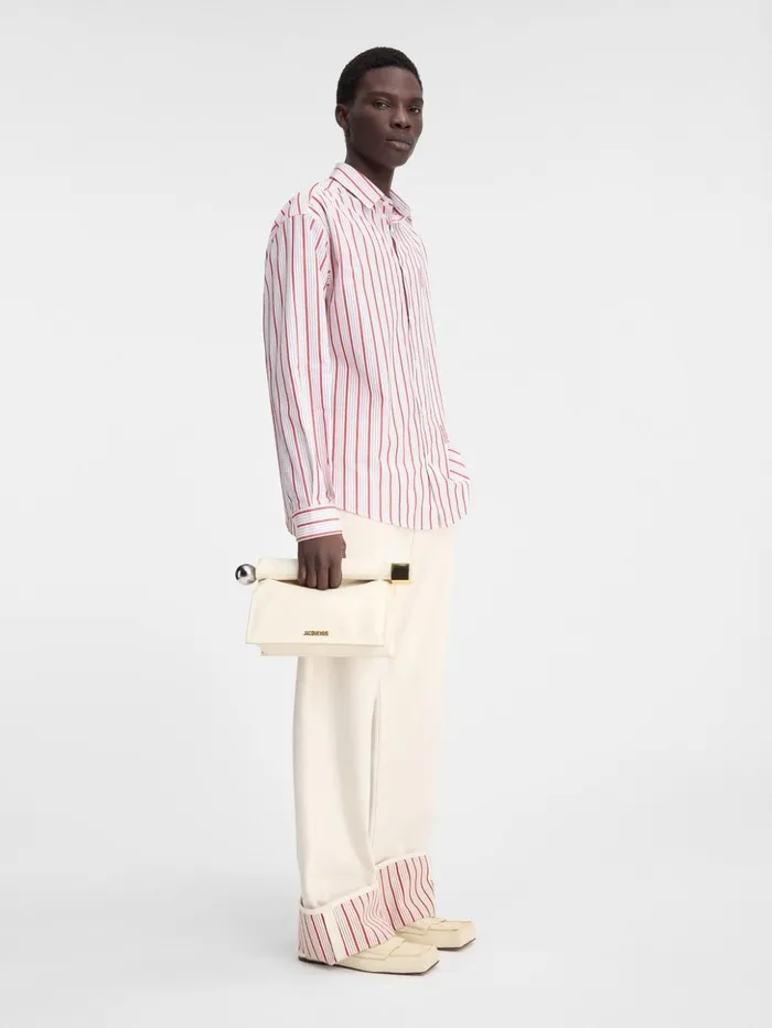 Men Shirts JACQUEMUS The Simon Shirt Jacquard Business Logo Stripes Red White Men Shirts JACQUEMUS The Simon Shirt Jacquard Business Logo Stripes Red White
