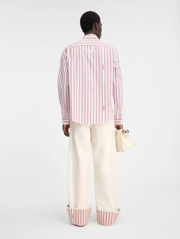 Men Shirts JACQUEMUS The Simon Shirt Jacquard Business Logo Stripes Red White Men Shirts JACQUEMUS The Simon Shirt Jacquard Business Logo Stripes Red White