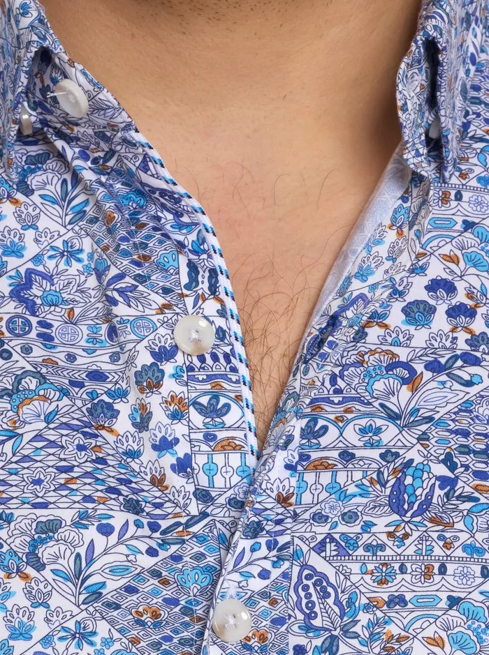 Men Short Sleeve Button Down Shirts Robert Graham LAKEPORT SHORT SLEEVE BUTTON DOWN SHIRT Blue