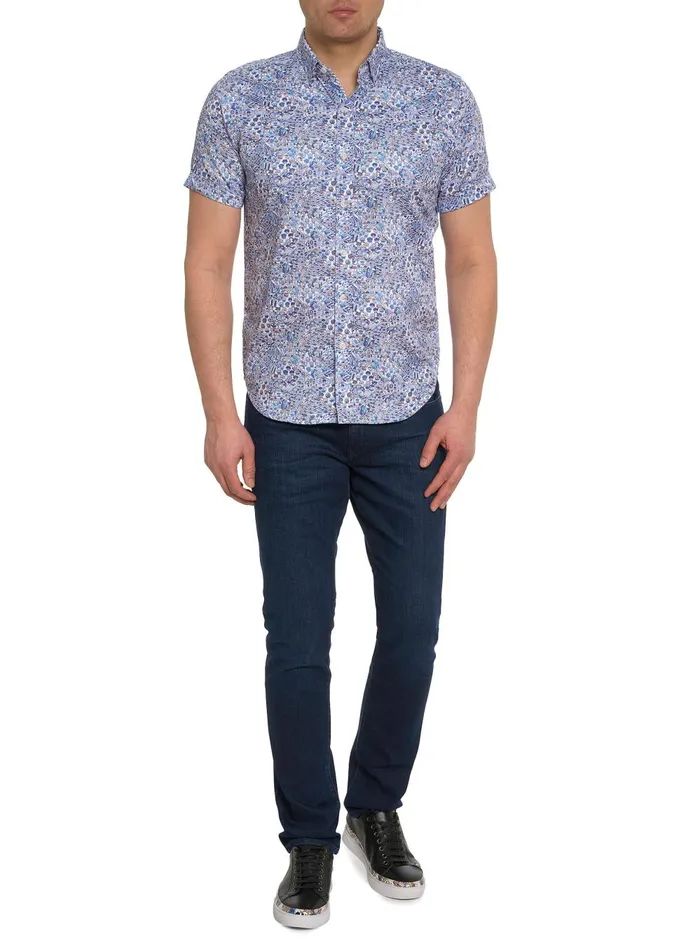Men Short Sleeve Button Down Shirts Robert Graham LAKEPORT SHORT SLEEVE BUTTON DOWN SHIRT Blue
