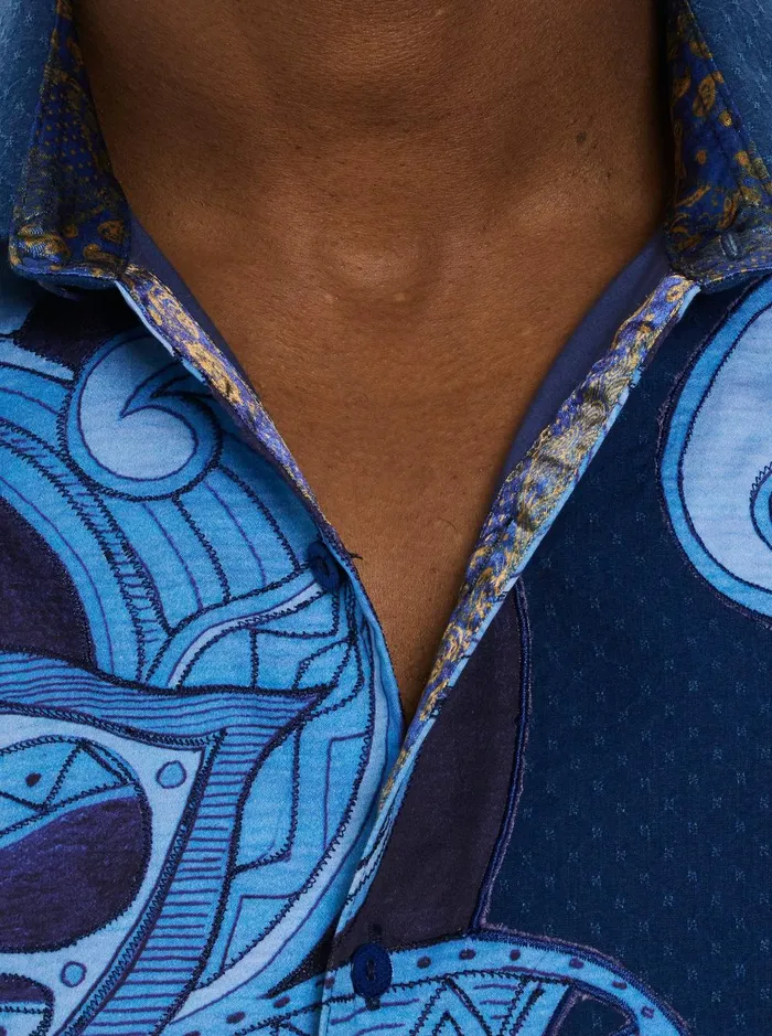 Men Short Sleeve Button Down Shirts Robert Graham TRANSIT SHORT SLEEVE BUTTON DOWN SHIRT Blue