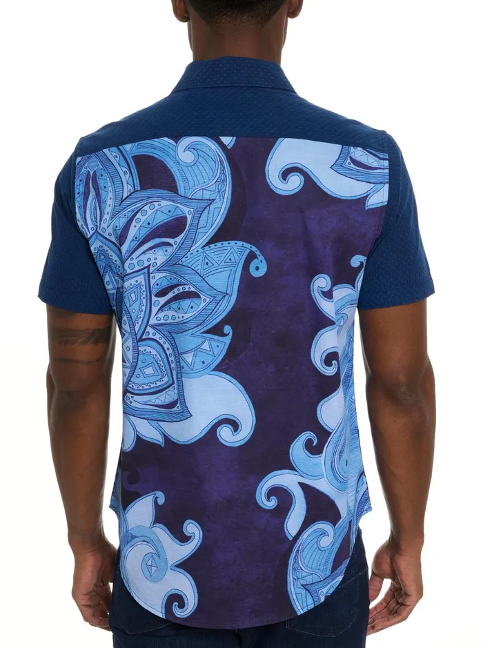 Men Short Sleeve Button Down Shirts Robert Graham TRANSIT SHORT SLEEVE BUTTON DOWN SHIRT Blue