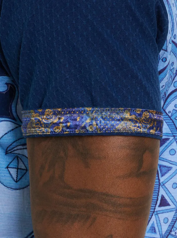 Men Short Sleeve Button Down Shirts Robert Graham TRANSIT SHORT SLEEVE BUTTON DOWN SHIRT Blue