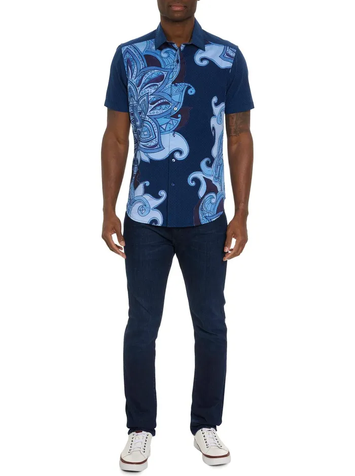 Men Short Sleeve Button Down Shirts Robert Graham TRANSIT SHORT SLEEVE BUTTON DOWN SHIRT Blue