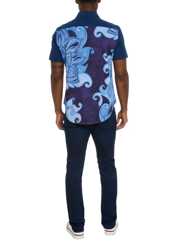 Men Short Sleeve Button Down Shirts Robert Graham TRANSIT SHORT SLEEVE BUTTON DOWN SHIRT Blue