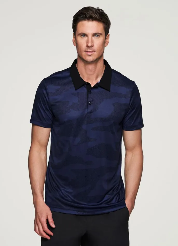 Men Stay On Course Camo Polo Navy RBX Active Golf Shirts