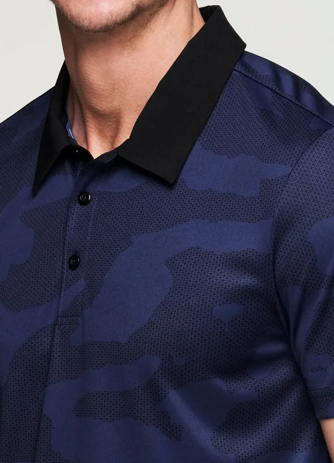 Men Stay On Course Camo Polo Navy RBX Active Golf Shirts