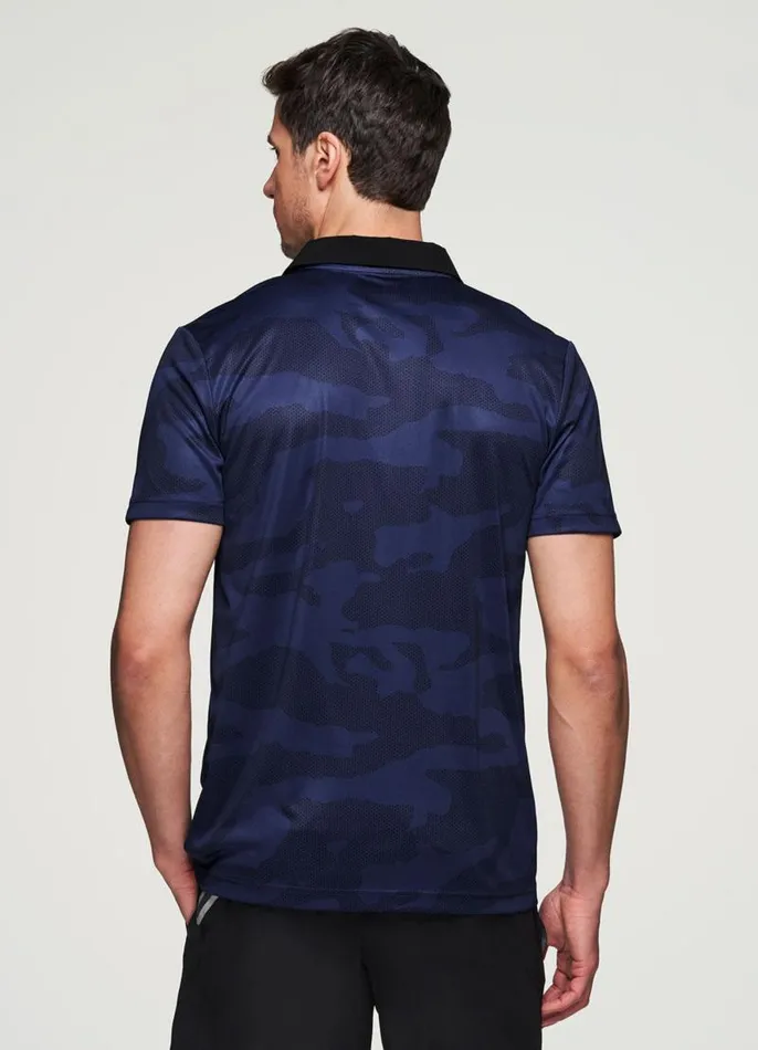 Men Stay On Course Camo Polo Navy RBX Active Golf Shirts