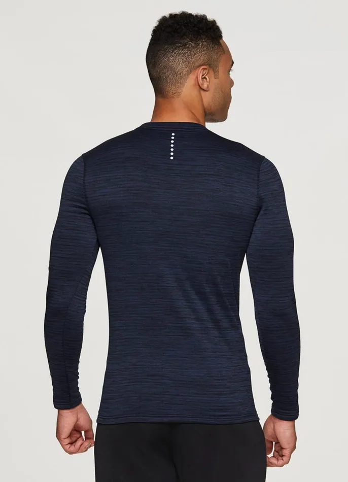 Men Stratus Fleece Lined Compression Base Layer Tee Dark Blue RBX Active Long Sleeve