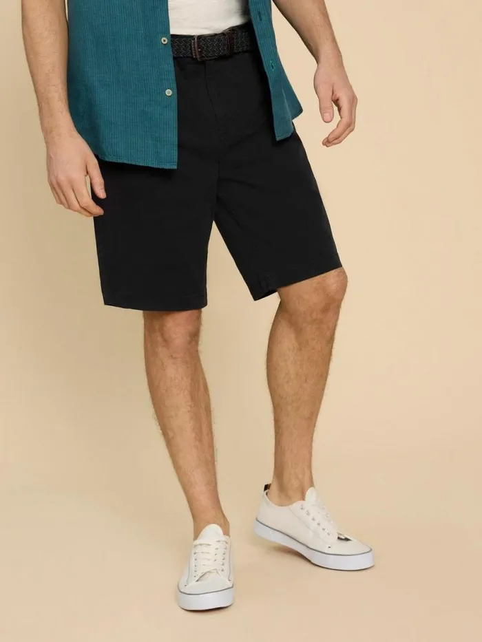 Men Sutton Organic Chino Short Washed Black White Stuff Shorts