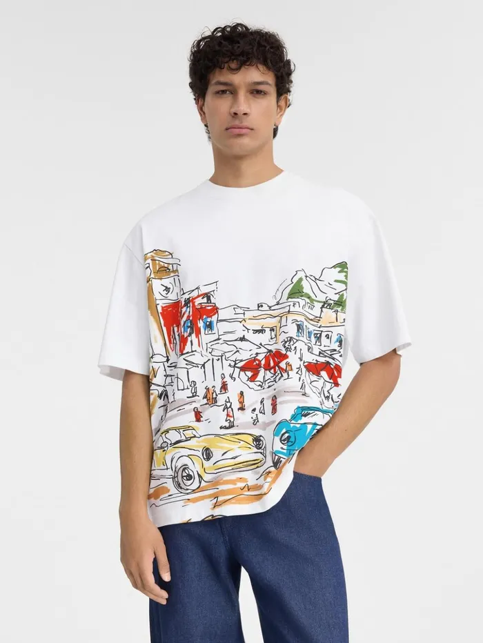 Men Tshirts JACQUEMUS The Largo Tshirt Print Capri Cars White