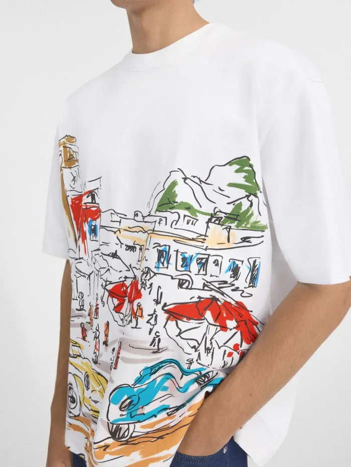Men Tshirts JACQUEMUS The Largo Tshirt Print Capri Cars White