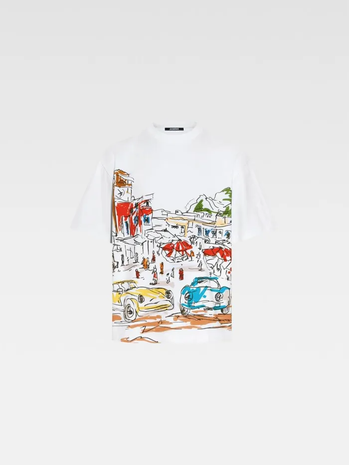 Men Tshirts JACQUEMUS The Largo Tshirt Print Capri Cars White