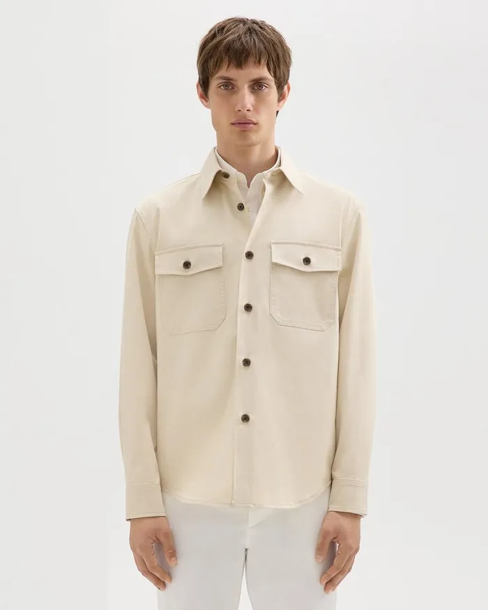 Men Theory Outerwear Garvin Shirt Jacket In Organic Cotton New Sand