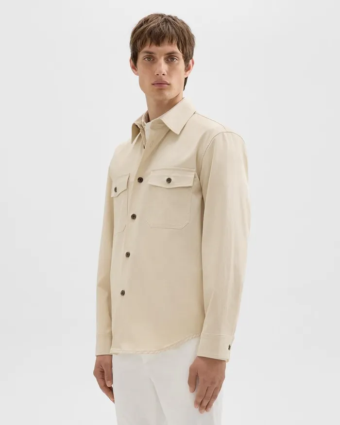 Men Theory Outerwear Garvin Shirt Jacket In Organic Cotton New Sand
