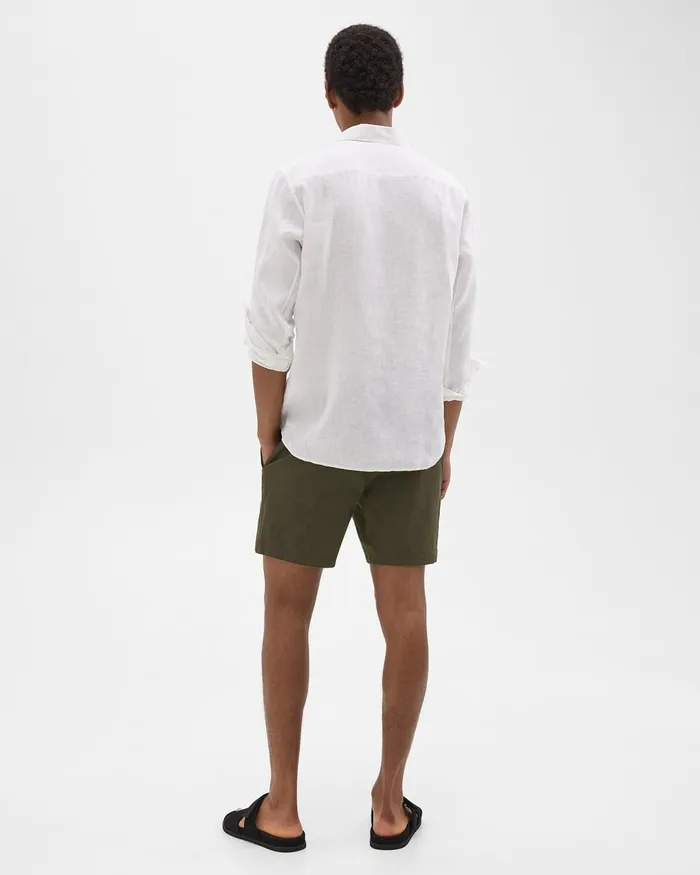 Men Theory Pants Curtis 7quot Drawstring Short In Good Linen Dark Olive