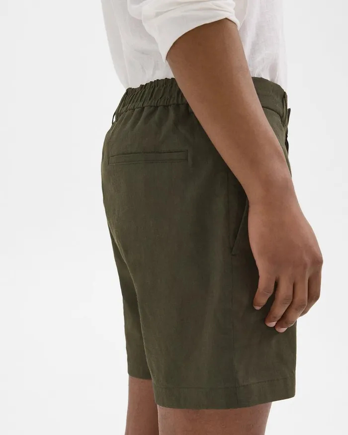 Men Theory Pants Curtis 7quot Drawstring Short In Good Linen Dark Olive