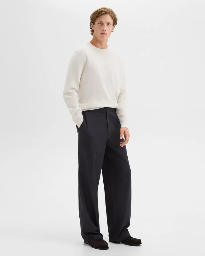 Men Theory Pants WideLeg Drawstring Pant In Stretch Flannel Dark Navy